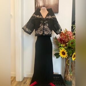 Filipiniana Terno Black Pencil Dress with Embroidered Bolero Maria Clara Style
